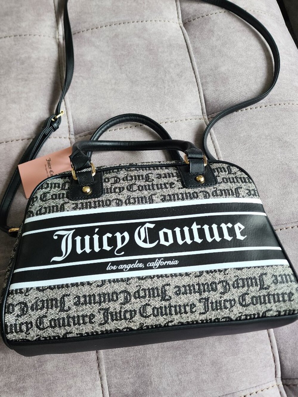 NWT Juicy Couture Women's Black Beige Fashionista Bowler Bag